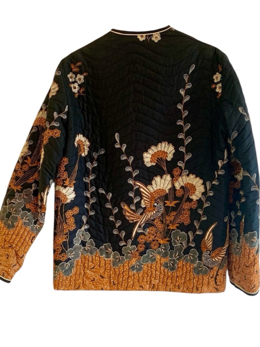 Vintage 70's Jana Seattle Quilted Black Brown Batik Cotton Jacket Pockets Lined - Picture 2 of 2